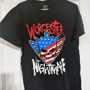 WWE Black Worcester Nightmare Graphic Tee with Red, White & Blue Skull